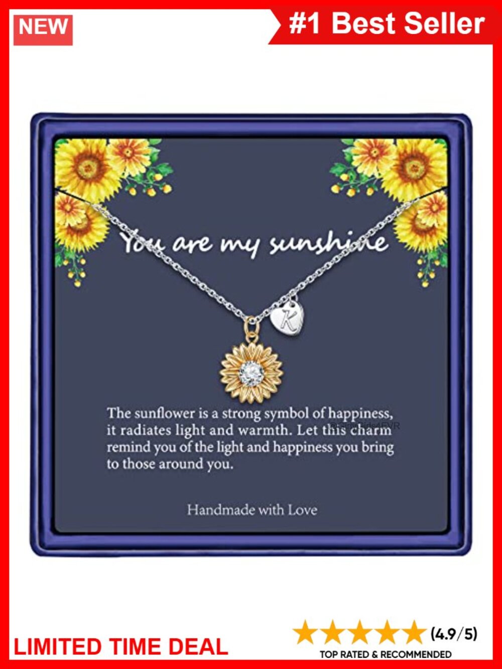14k Gold Plated Sunflower Initial Pendant Necklace Dainty Everyday
